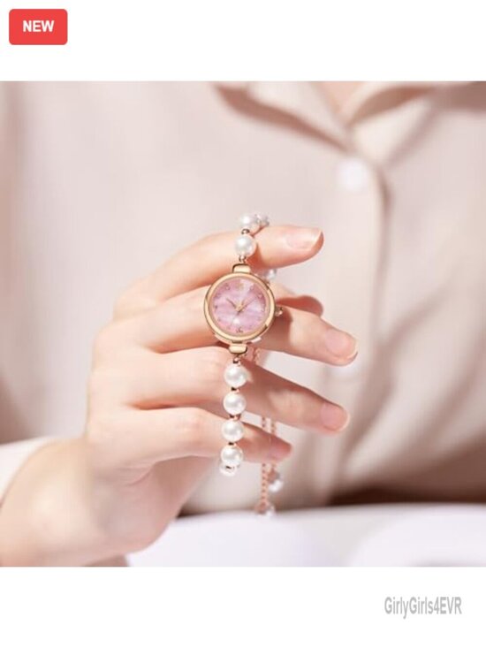 Elegant Pearl Bracelet Watch Women Small Round Dial Analog Quartz Waterproof